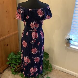🌹Patrons of Peace • Trendy Summer Blue Floral Flutter Sleeve Flowing Midi Dress